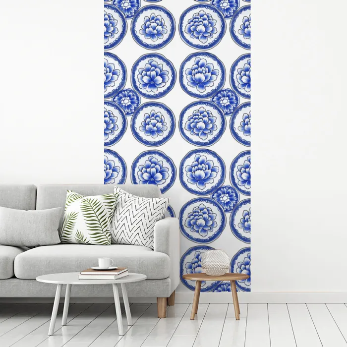 Cirkels - Bloemen - Blauw fotobehang vinyl groot 64 -woonkamer