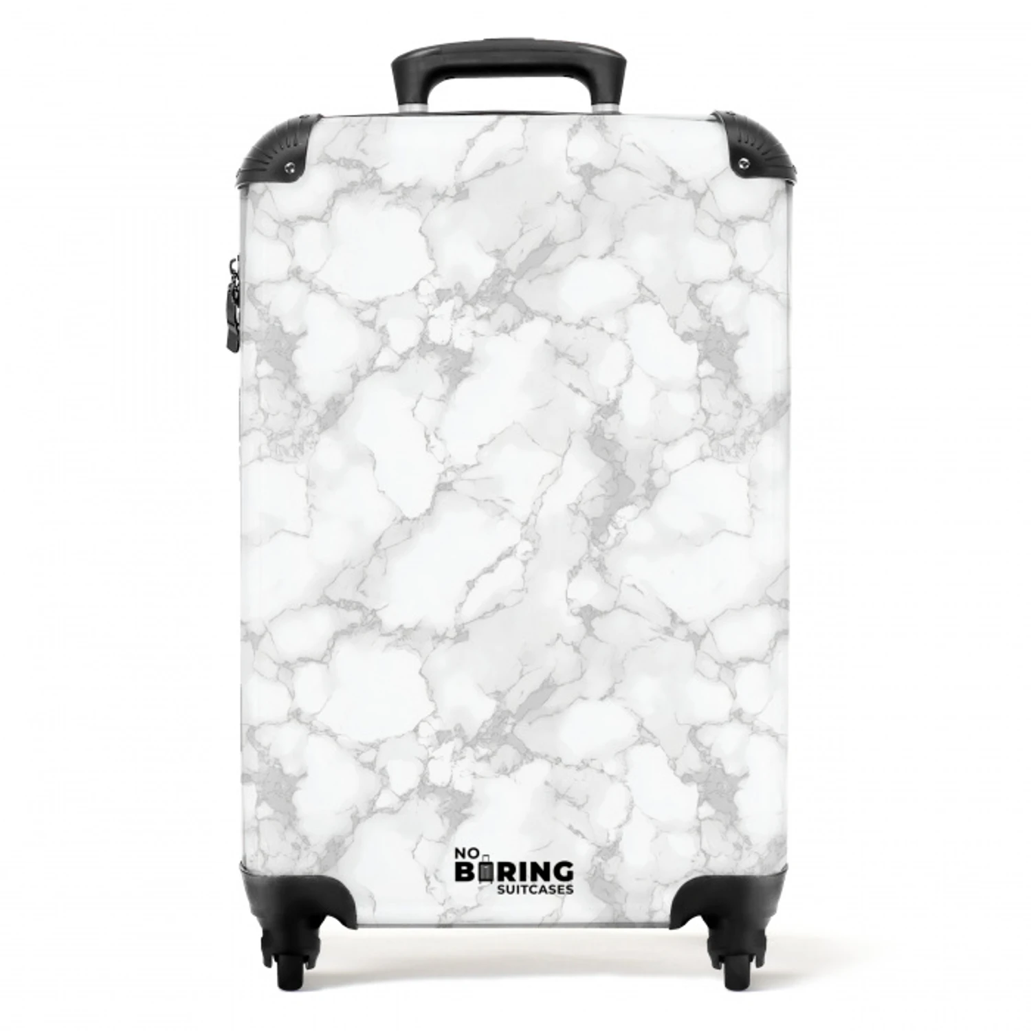 Wit - Marmer - Grijs NBS - Handbagage koffer - Volwassenen Unisex middel -productfoto_recht