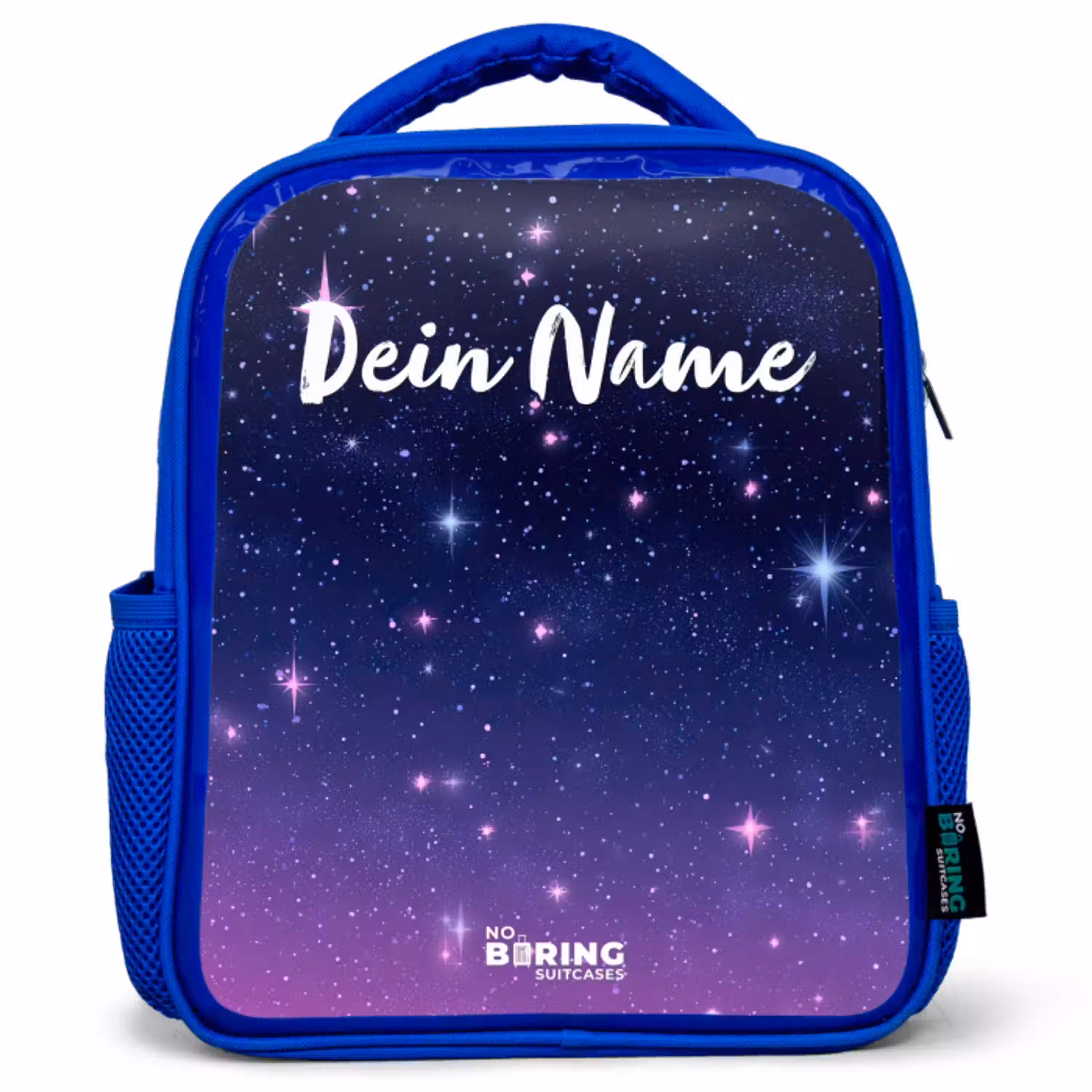 Sterren - Galaxy - Blauw - Roze Kinderrugzak - Blauw middel -3d