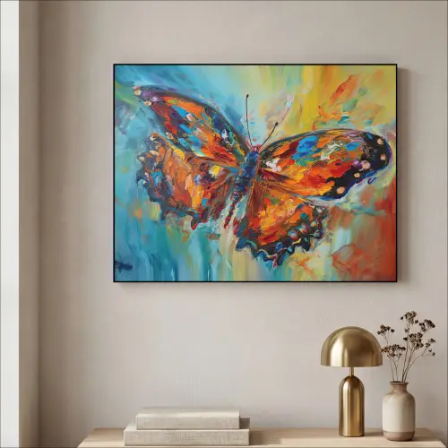 Vlinder - Kleuren - Kunst - Schilderij Textielframe zwart klein -sfeer2
