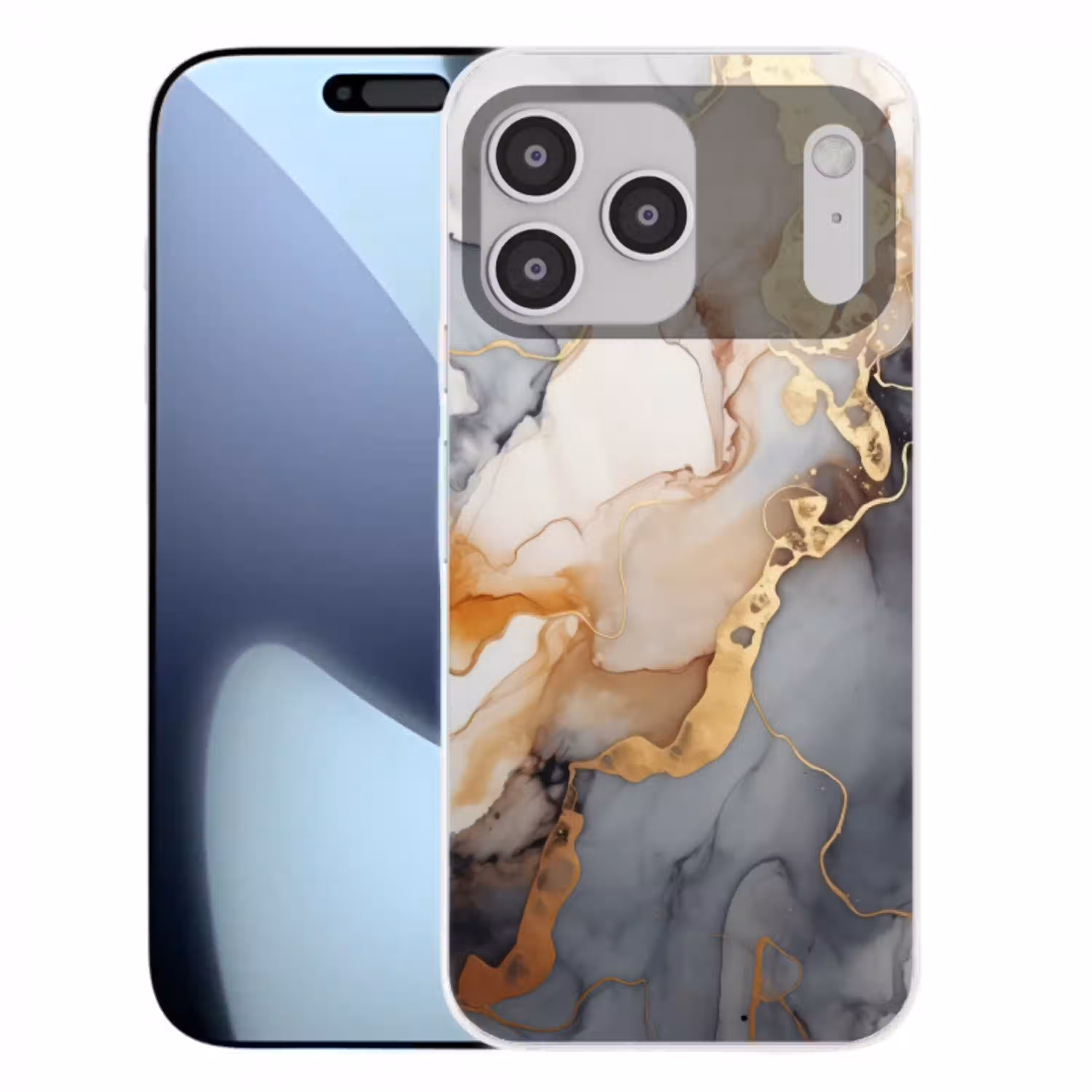 Marmer - Zwart - Goud - Wit Telefoonhoesje iPhone 17 Pro Max klein -3d