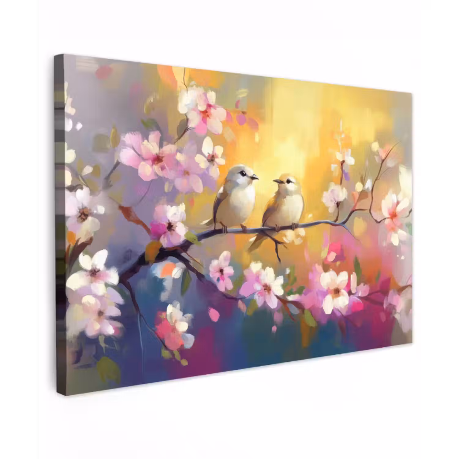 Canvas schilderij - Vogels - Bloemen - Roze