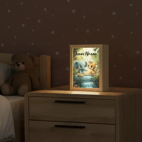 Olifant - Tijger - Bos - Jungle Light Box met kabel (Kinderlampje) klein -sfeer1_kind