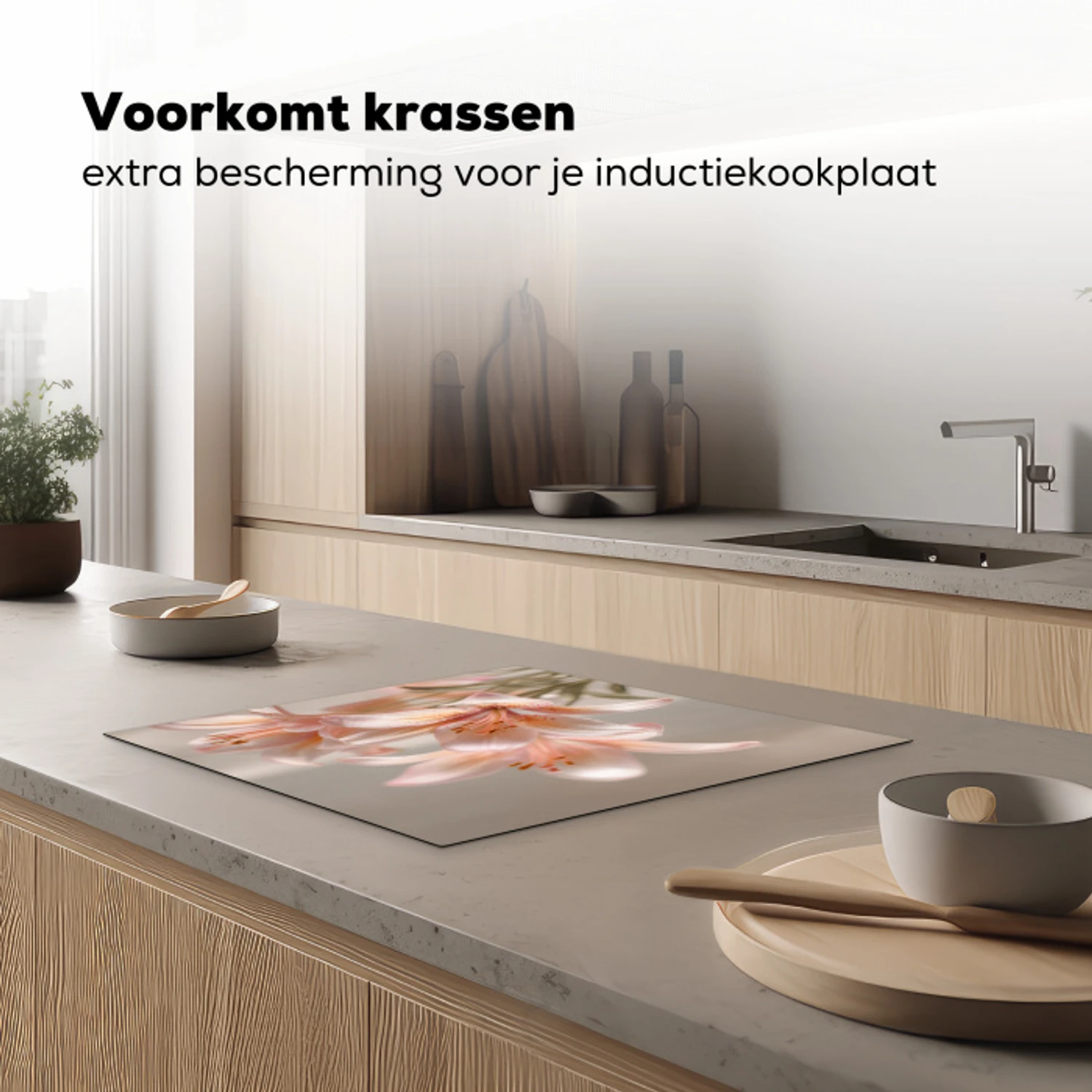 Lelies - Meeldraden - Roze - Wazig Inductie beschermer vinyl 3mm middel -sfeer1