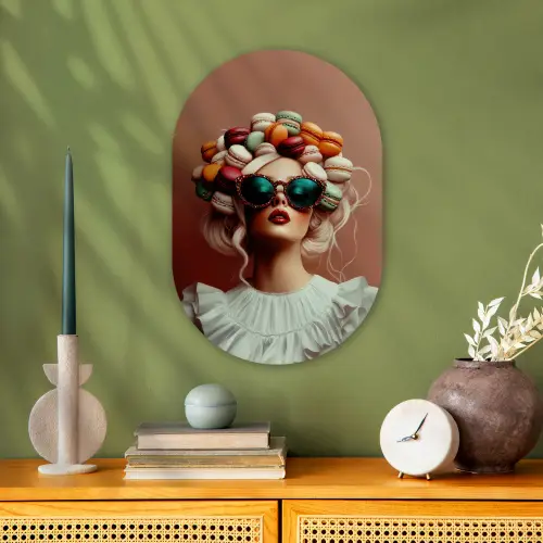 Vrouw - Macarons - Bril Wandcirkel Ovaal Forex klein -sfeer2