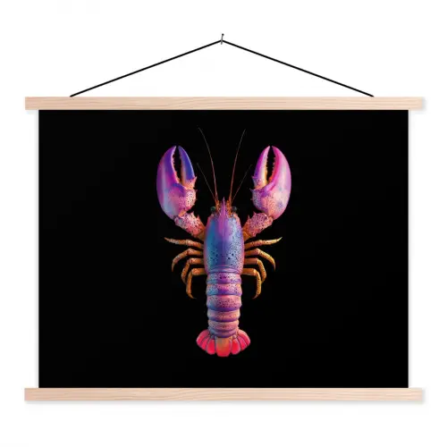 Kreeft - Paars - Roze - Zwart - Stippen - Lila textielposter latten blank klein -3d