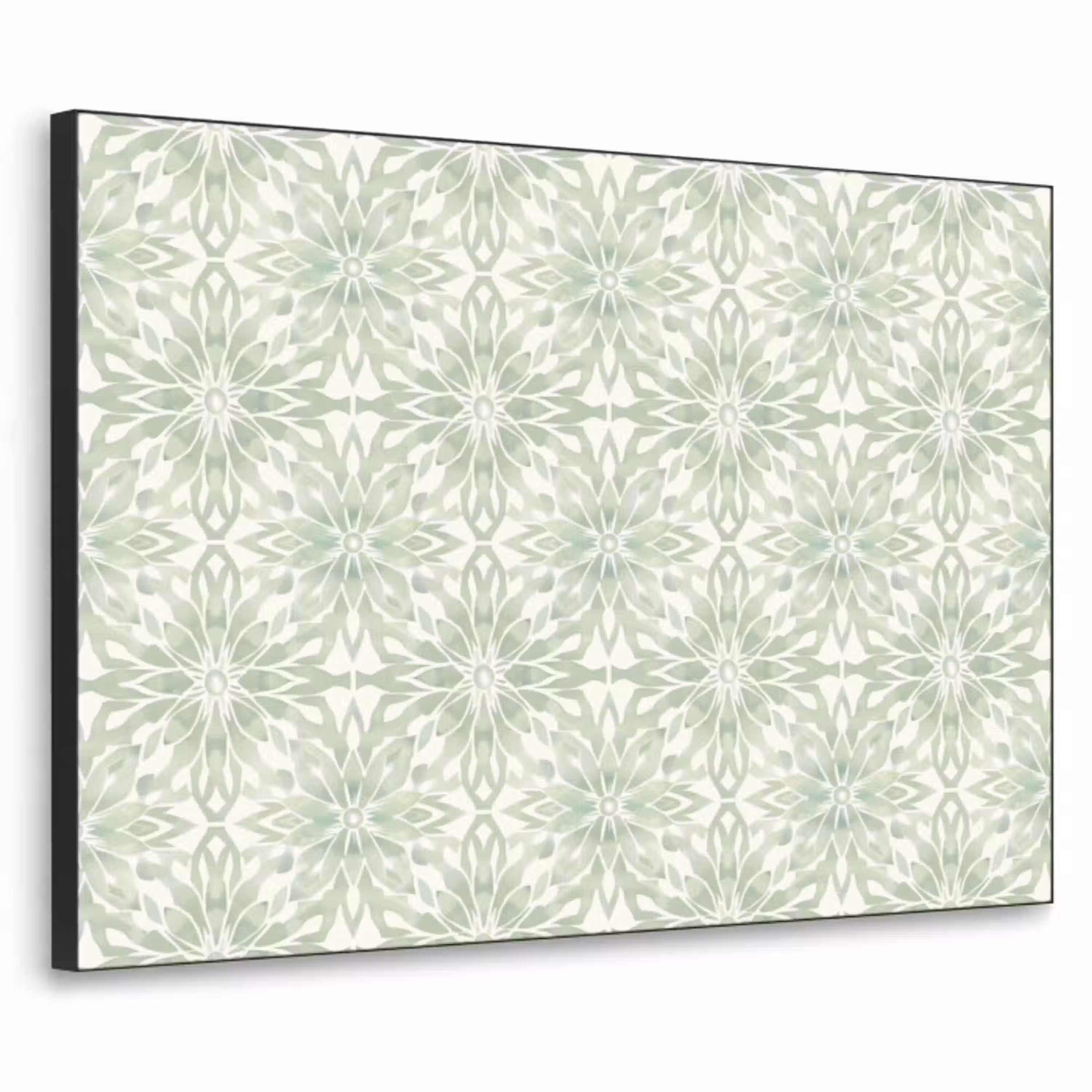 Saliegroen - Symmetrisch - Mandala - Ornament - Patroon Textielframe zwart klein 947 -3d