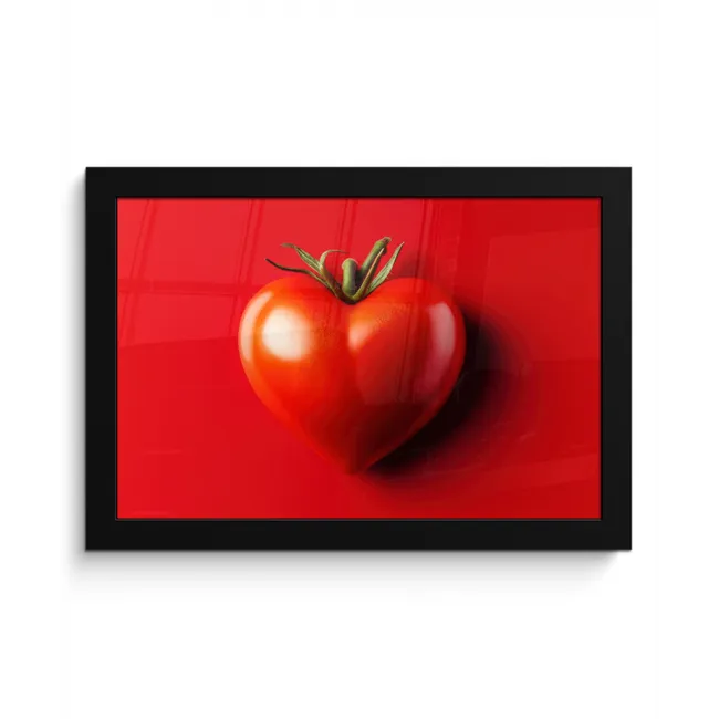 Tomaat - Rood - Hart fotolijst zwart zonder passe partout klein -3d