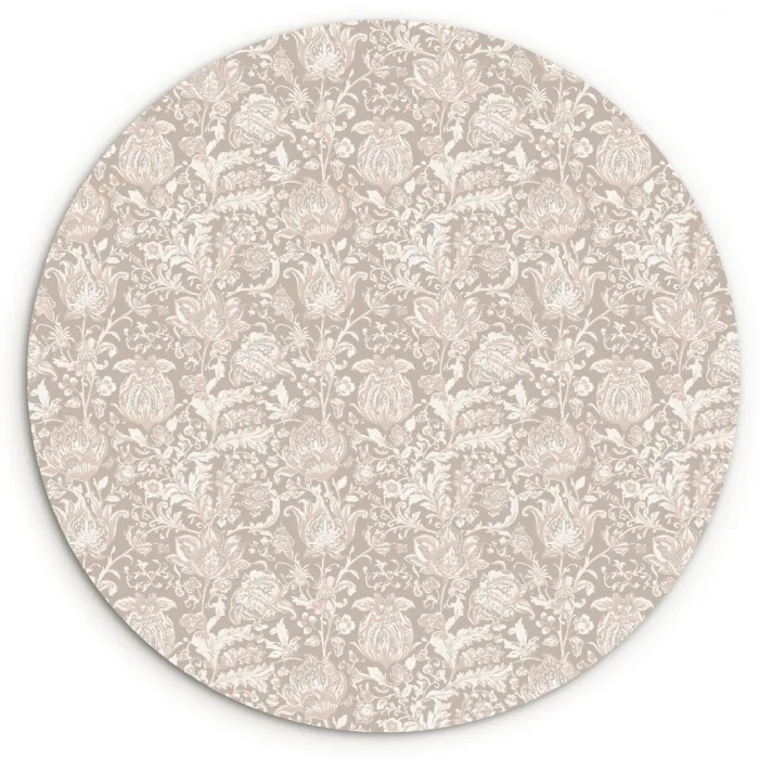 Bloemenprint - Grijs - Crème Wandcirkel plexiglas klein 852 -3d