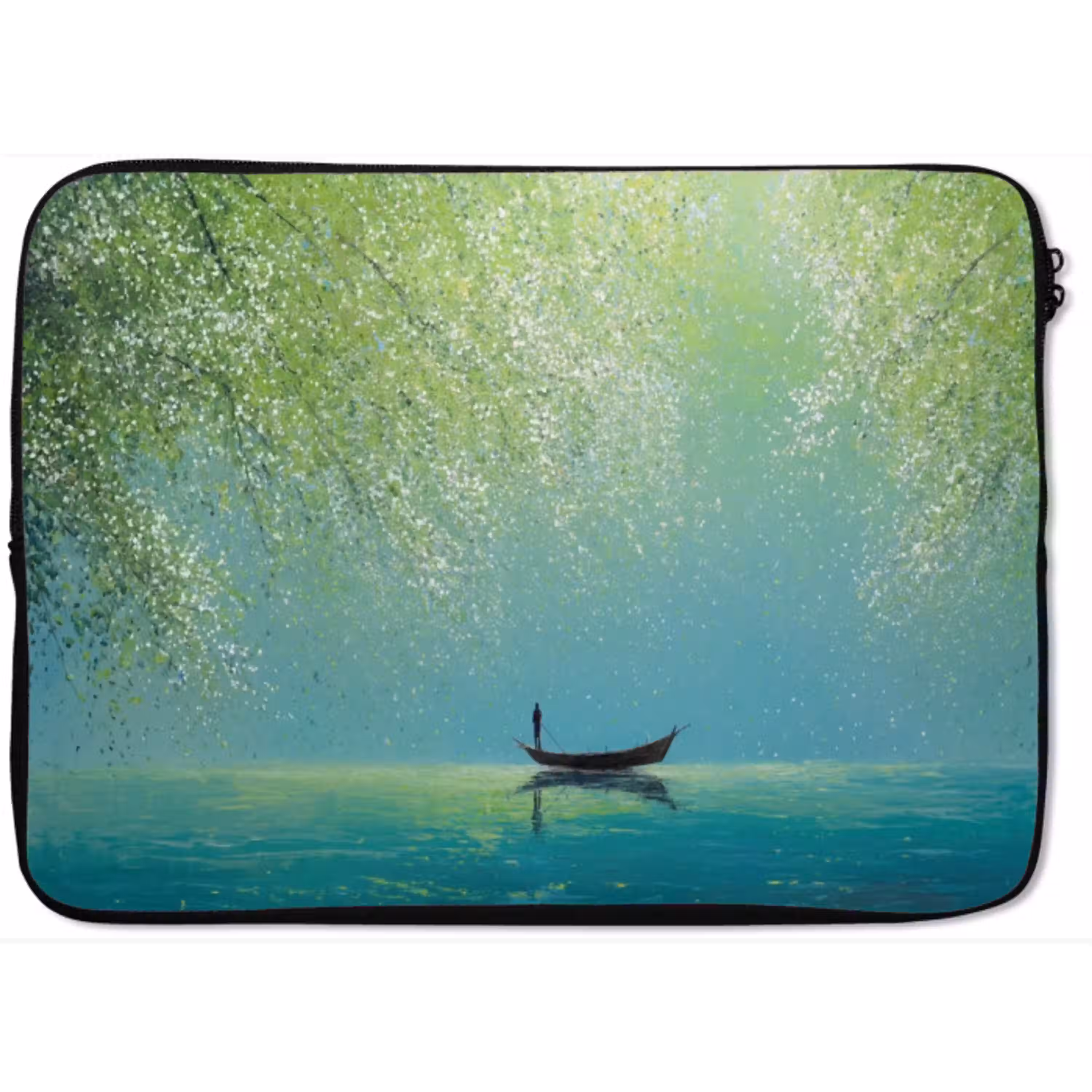 Bootje - Water - Bladeren - Bloesems laptophoes neopreen klein -zkaufland3dotto
