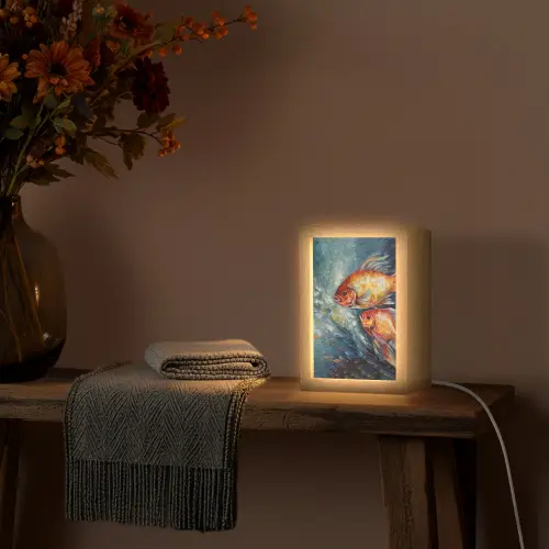 Vissen - Water - Dieren - Kunst - Olieverf Light Box met kabel (Tafellamp) klein -sfeer4
