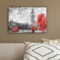 Schilderij - Big Ben - Rood - Paraplu canvas 2cm klein -sfeer3