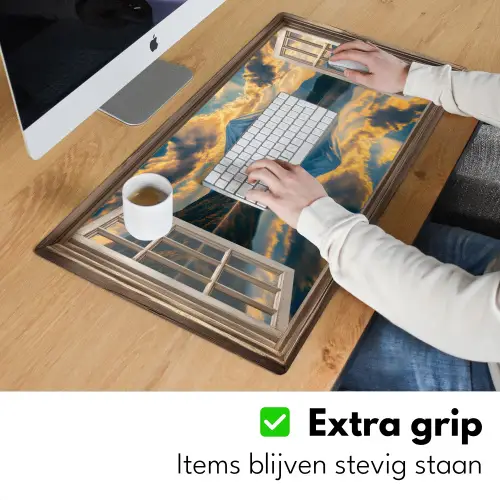 Doorkijk - Landschap - Bergen - Uitzicht - Raam Muismat XXL klein -sfeer3