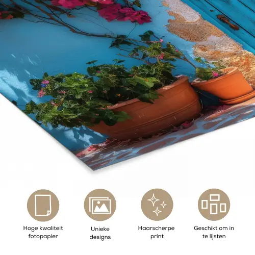Deur - Hout - Bloemen - Blauw poster papier klein -closeup_NL