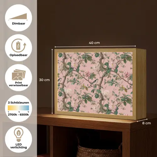 Pioenrozen - Botanisch - Vogel Light Box met batterij (Wandlamp) middel 907 -USP_websiteoverzichtNL