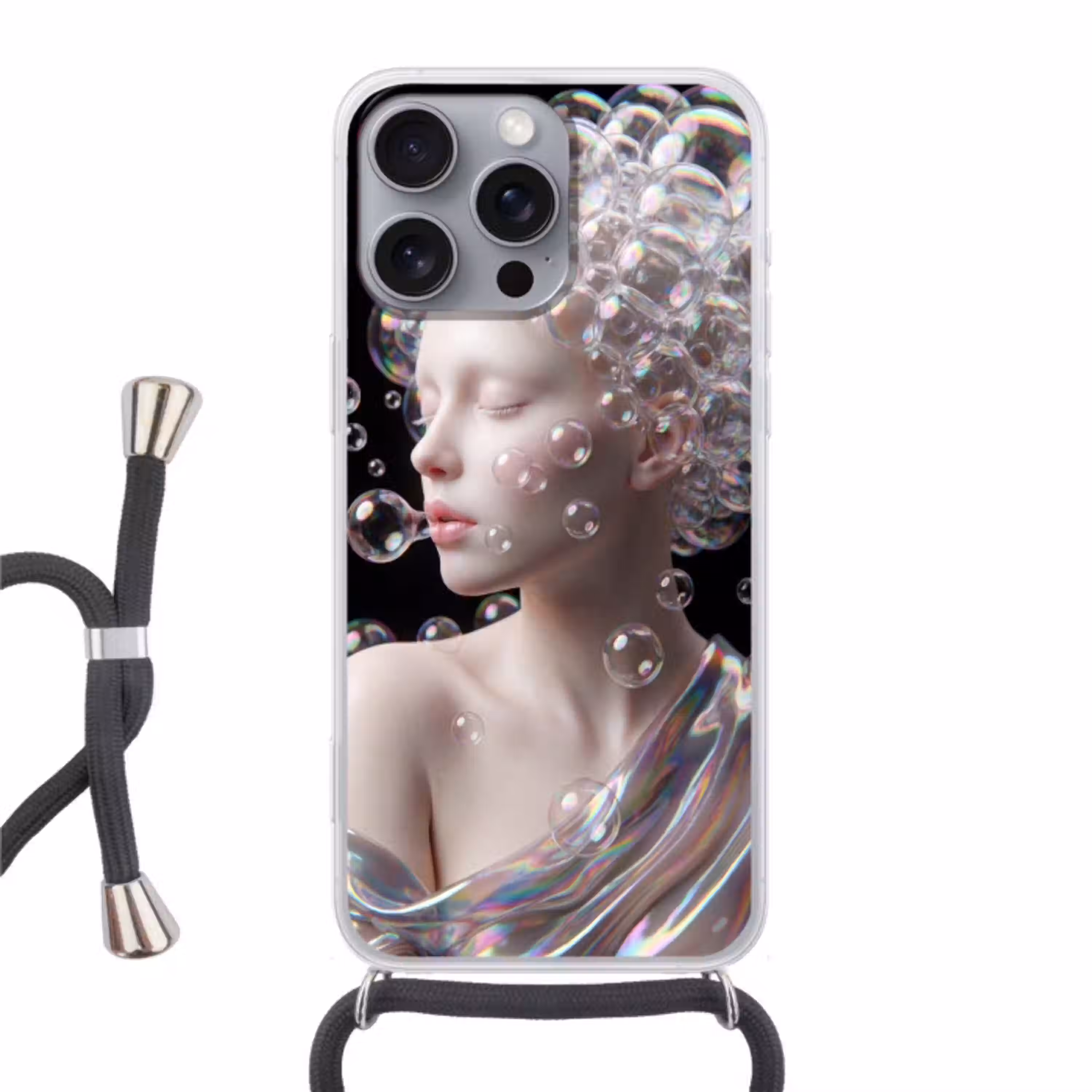 Vrouw - Bellen - Abstract - Kleurrijk Hoesje iPhone 16 Pro Max met koord klein -3d