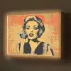 Retro - Vrouw - Koptelefoon - Oranje Light Box met batterij (Wandlamp) middel -z3d_website