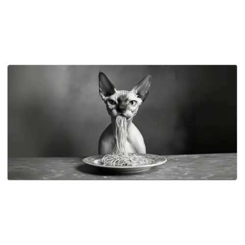 Sphynx - Kat - Dieren - Humor - Spaghetti - Zwart Wit Muismat XXL klein -3d_leeg