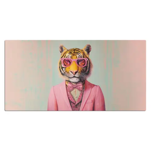 Tijger - Strik - Jasje - Roze Muismat XXL klein -3d_leeg