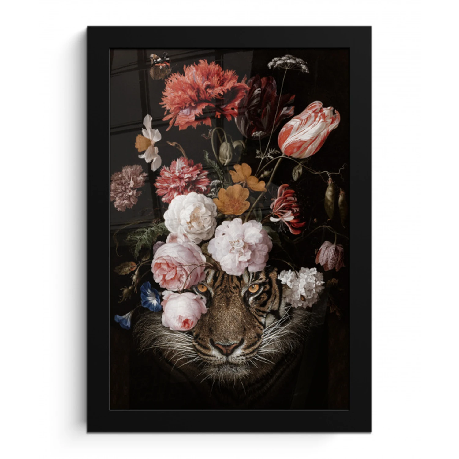 Bloemen - Jan Davidsz de Heem - Tijger - Schilderij - Stilleven - Oude meesters fotolijst zwart zonder passe partout klein -3d
