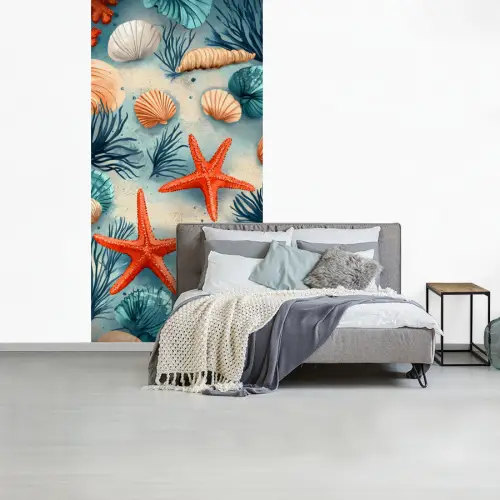 Zeesterren - Schelpen - Illustratie - Zand fotobehang vinyl groot -slaapkamer