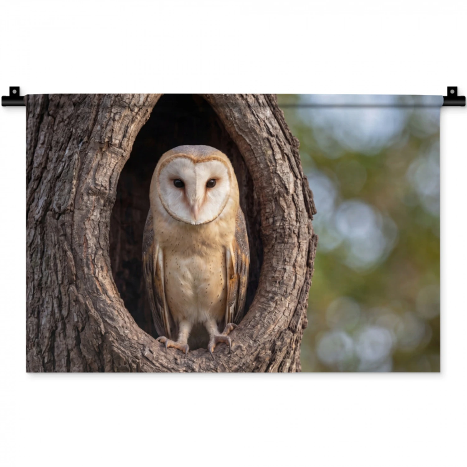 Kerkuil - Boom - Natuur - Bruin Wandkleed katoen klein -zz3d