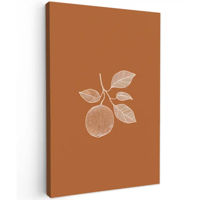 Sinaasappel - Getekend - Bladeren - Bruin Tuinposter op houten frame 2 cm dik klein -3d