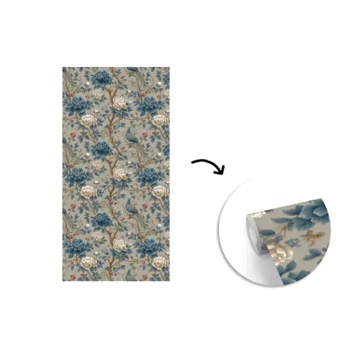 Pauw - Bloemen - Blauw fotobehang vinyl groot 64 -3d