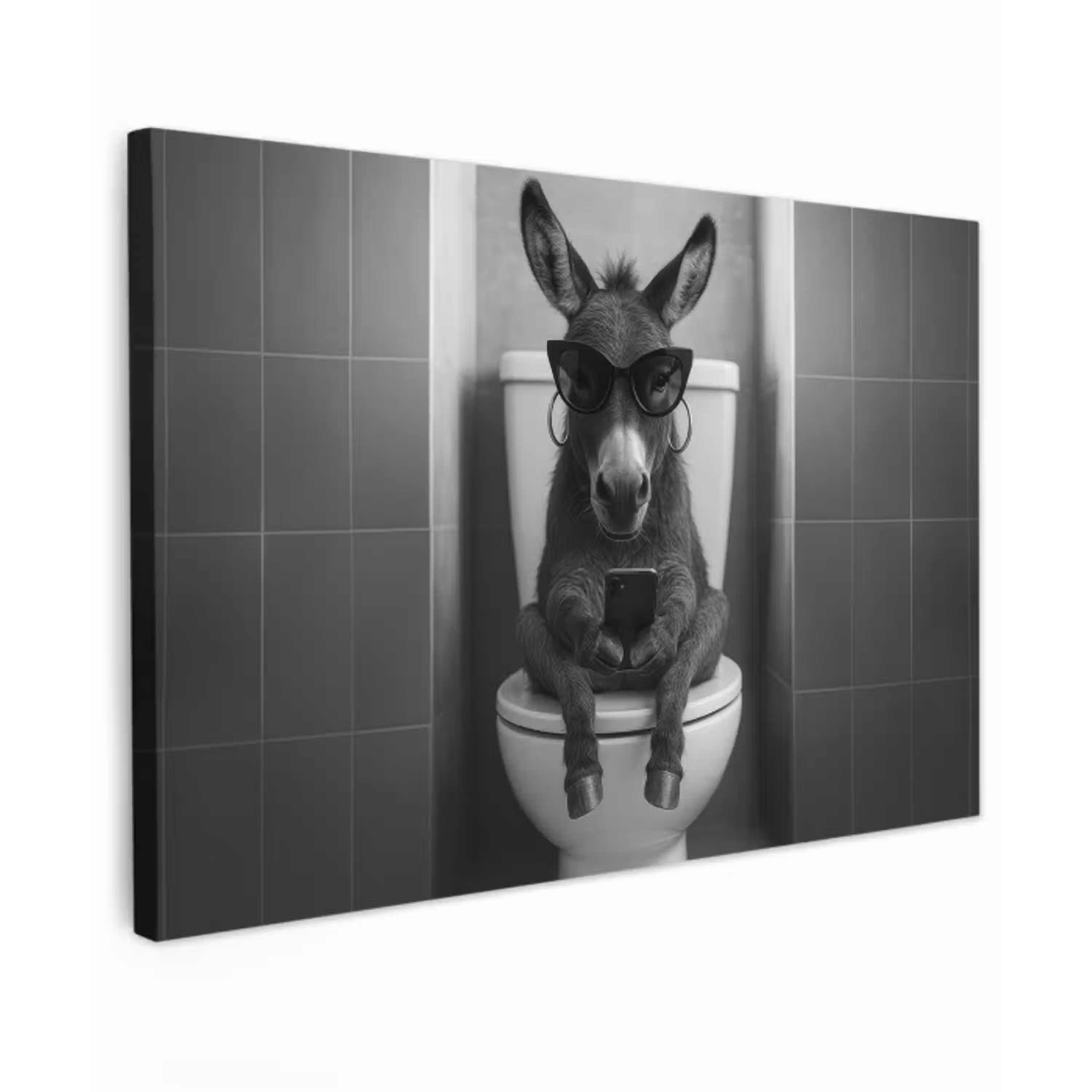 Ezel - Telefoon - Toilet - Zwart - Wit canvas 2cm klein -z3d