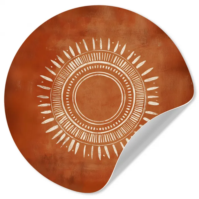 Abstract - Lijnen - Zonnestralen - Roodbruin Wandcirkel behangsticker klein -3d