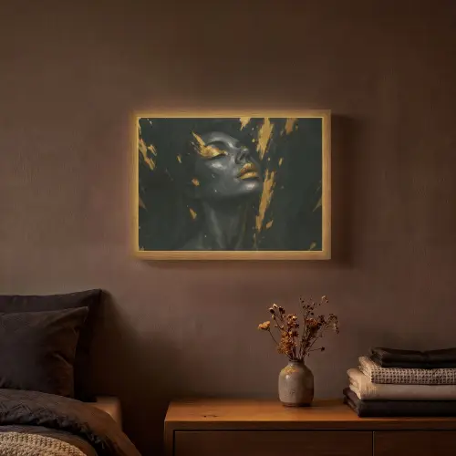 Gezicht - Vrouw - Verfspatten - Abstract Light Box met batterij (Wandlamp) middel -sfeer4