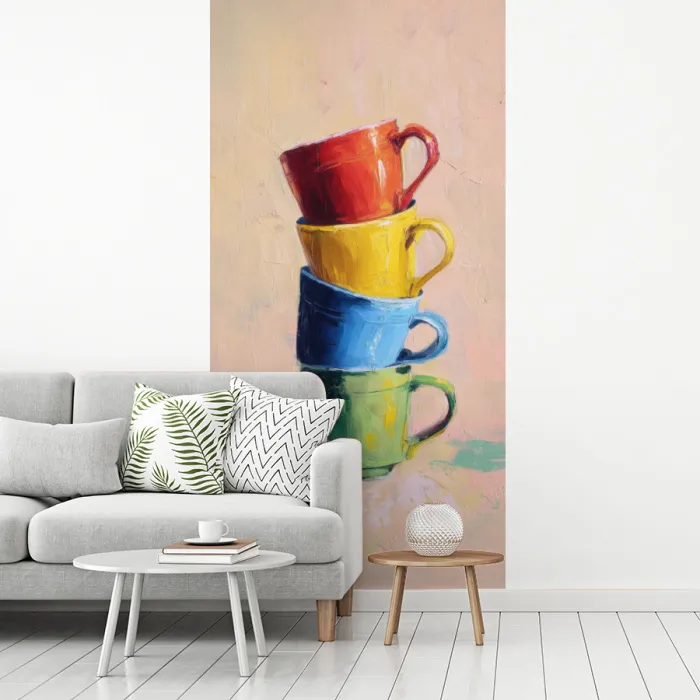Mokken - Gestapeld - Keramiek - Kleurrijk fotobehang vinyl groot -woonkamer