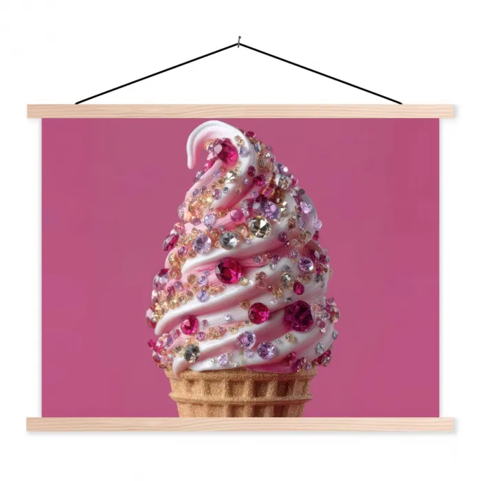 Softijs - Edelstenen - Roze - Hoorntje textielposter latten blank klein -3d