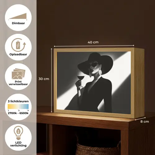 Vrouw - Wijn - Chic Light Box met batterij (Wandlamp) middel -USP_websiteoverzichtNL