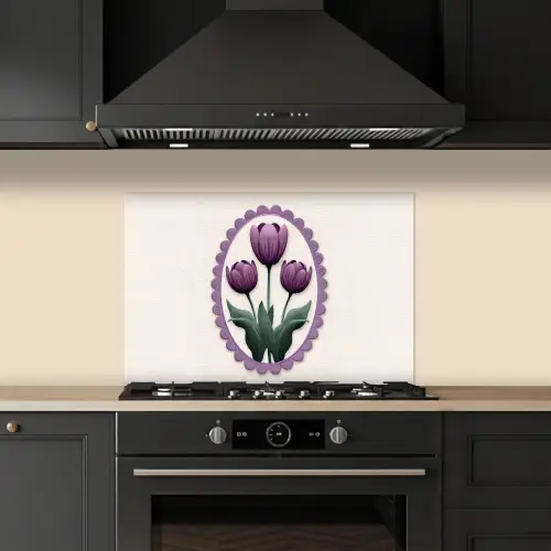 Tulpen - Paars - Lijst - Bladeren keuken achterwand spatscherm klein -sfeer1