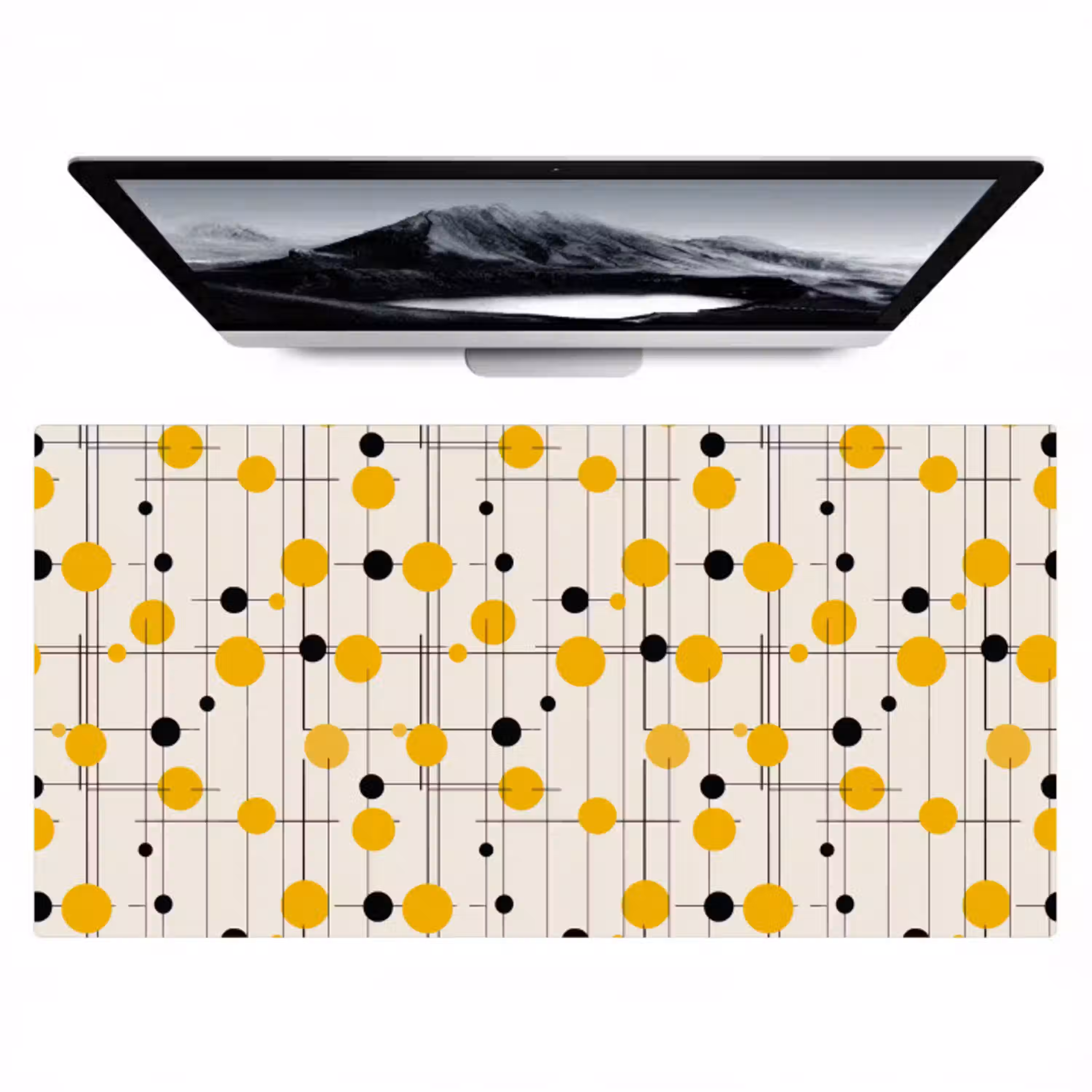 Geometrisch - Retro - Lijnen - Okergeel - Zwart Muismat XXL klein 681 -zzz3d