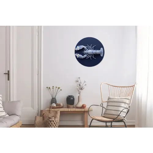 Kreeft - Porselein - Delfts - Blauw Wandcirkel aluminium klein -woonkamer