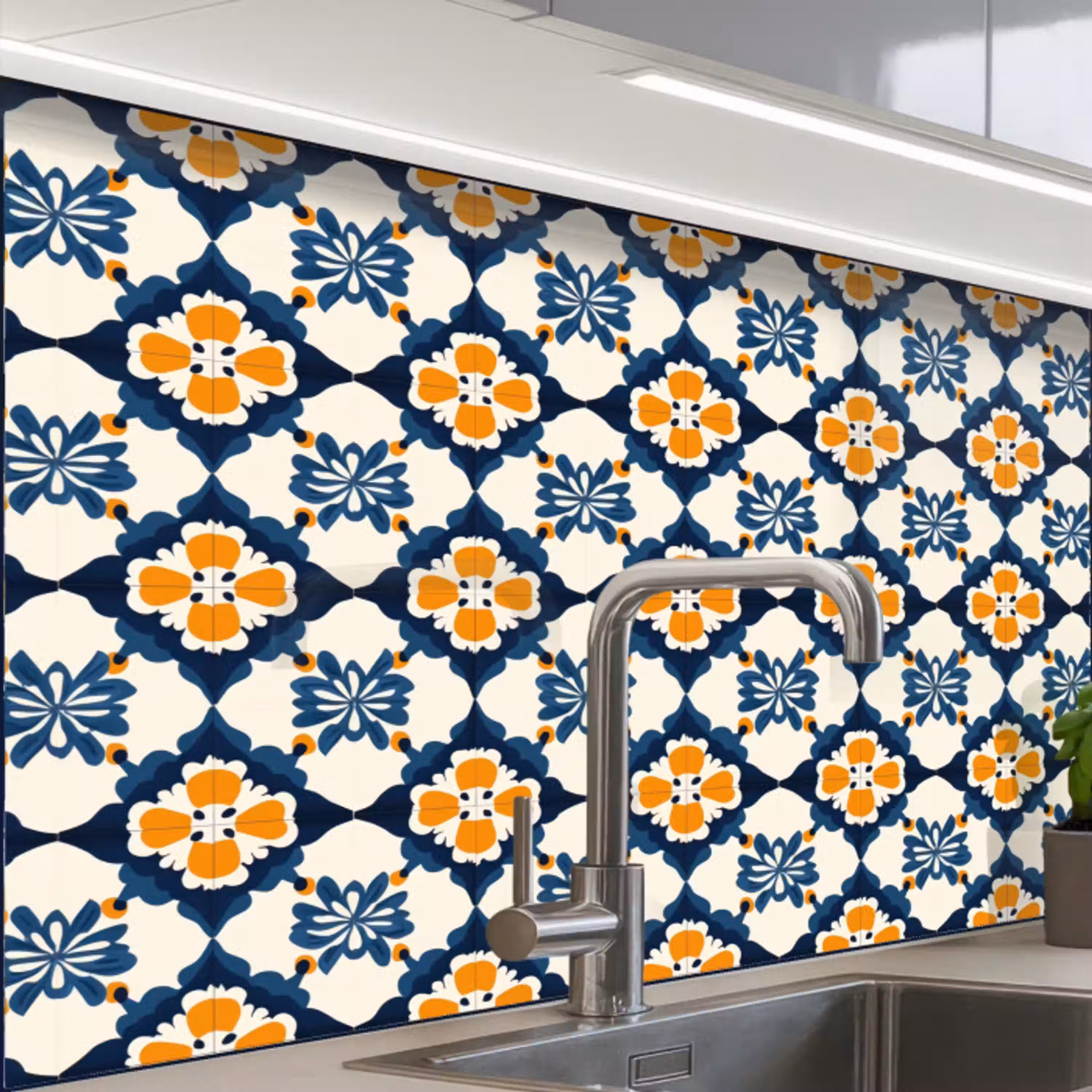 Klassiek - Geometrisch - Blauw keuken achterwand 2 middel 865 -zzzz3d_schuin