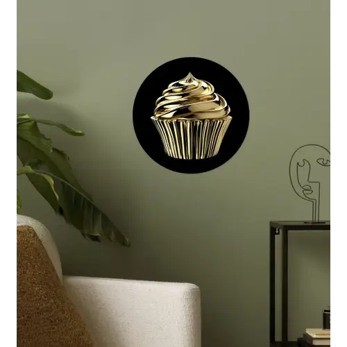 Cupcake - Eten - Goud - Zwart Wandcirkel behangsticker klein -sfeer2