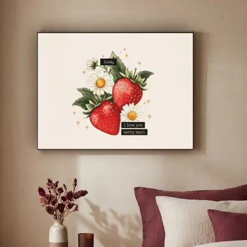 Aardbeien - Madeliefjes - Quote - Sterretjes Textielframe zwart klein -sfeer1