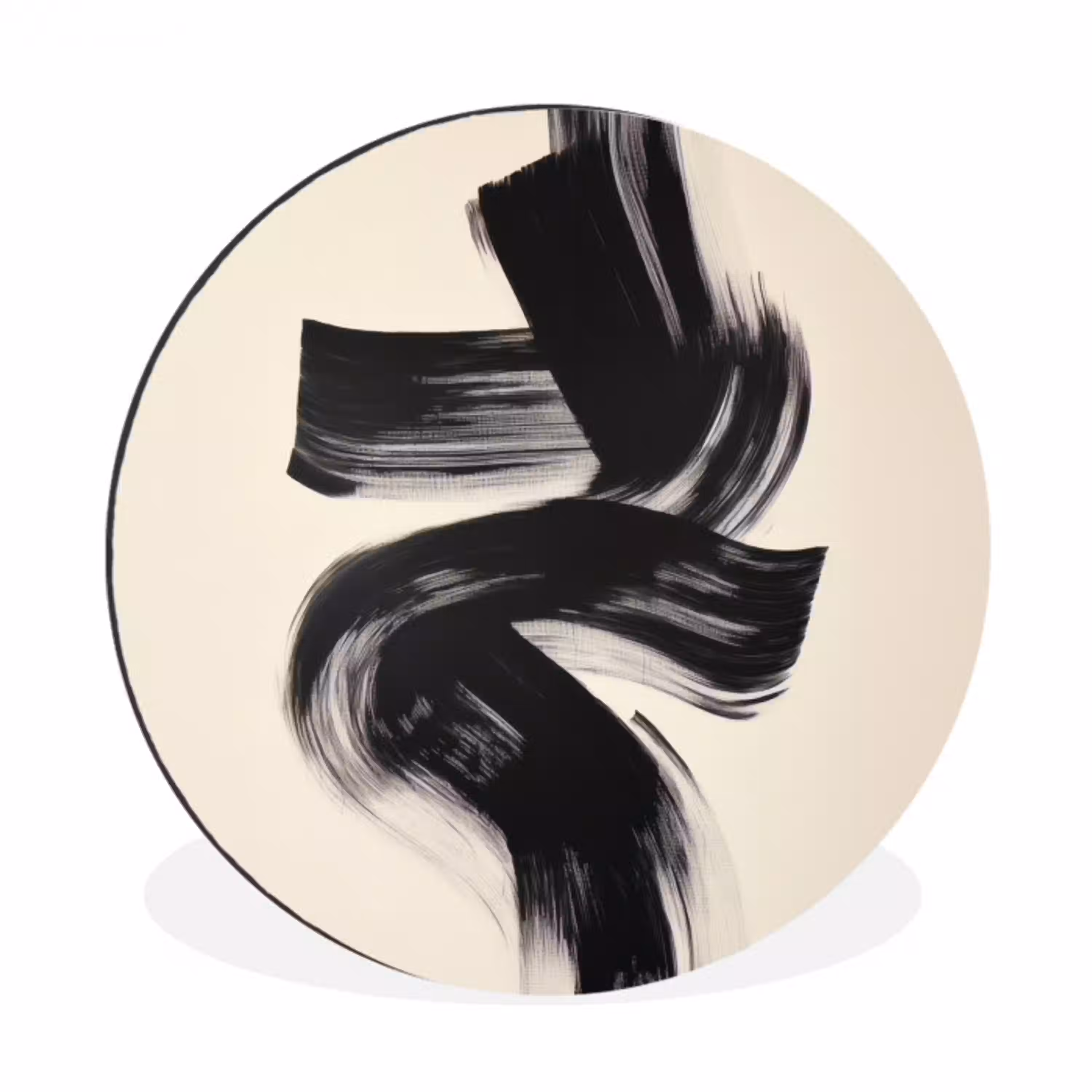 Strepen - Zwart - Abstract Wandcirkel aluminium klein -3d