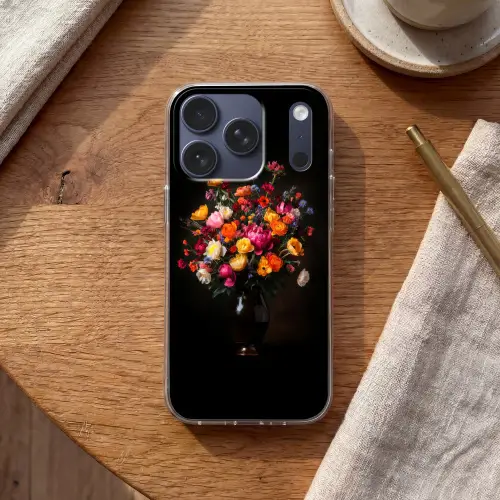 Kleurrijk - Boeket - Vaas - Donkerbruin Telefoonhoesje iPhone 17 Pro klein -sfeer1