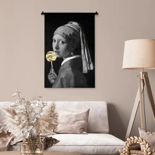 Meisje met de parel - Johannes Vermeer - Lolly - Goud Wandkleed katoen klein -sfeer4