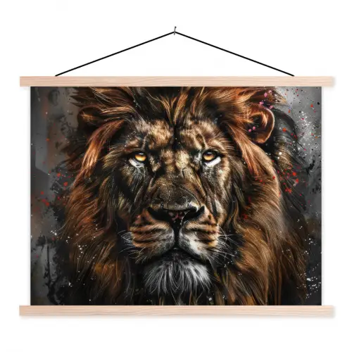 Leeuw - Dieren - Portret - Zwart - Luxe textielposter latten blank klein -3d