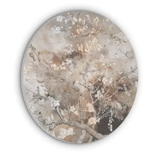Amandelbloesem - Kunst - Van Gogh - Beige - Abstract Akoestische PET Vilt - Rond klein -3d