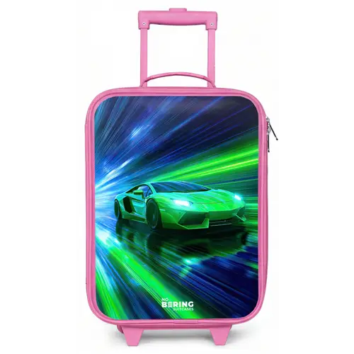 Raceauto - Felgroen - Lichtstralen - Snelheid Kinderkoffer - Roze klein -zz3dotto