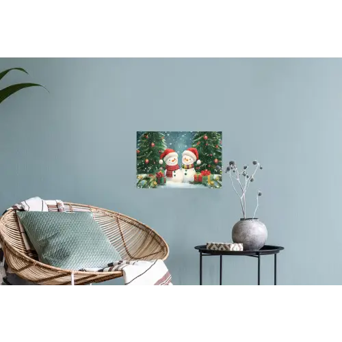 Sneeuwpop - Kerstsneeuw - Groen - Rood Muursticker klein -plant
