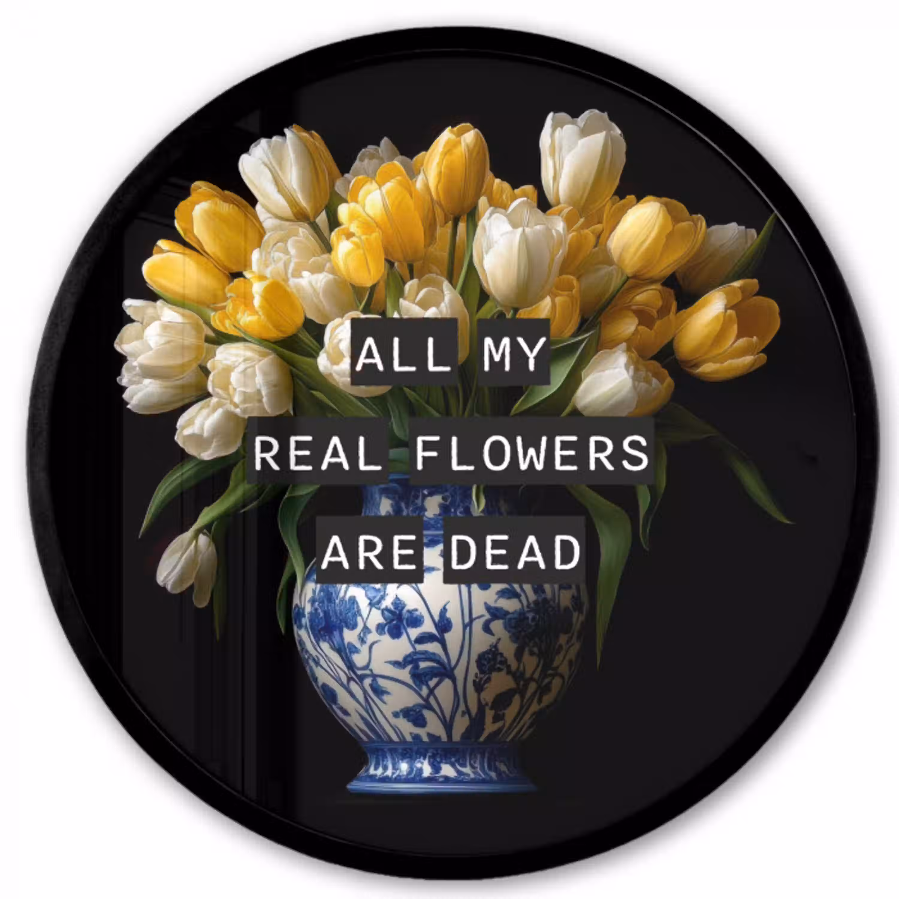 Quotes - Bloem - Tulp - Geel Fotolijst rond zonder passe partout klein -3d