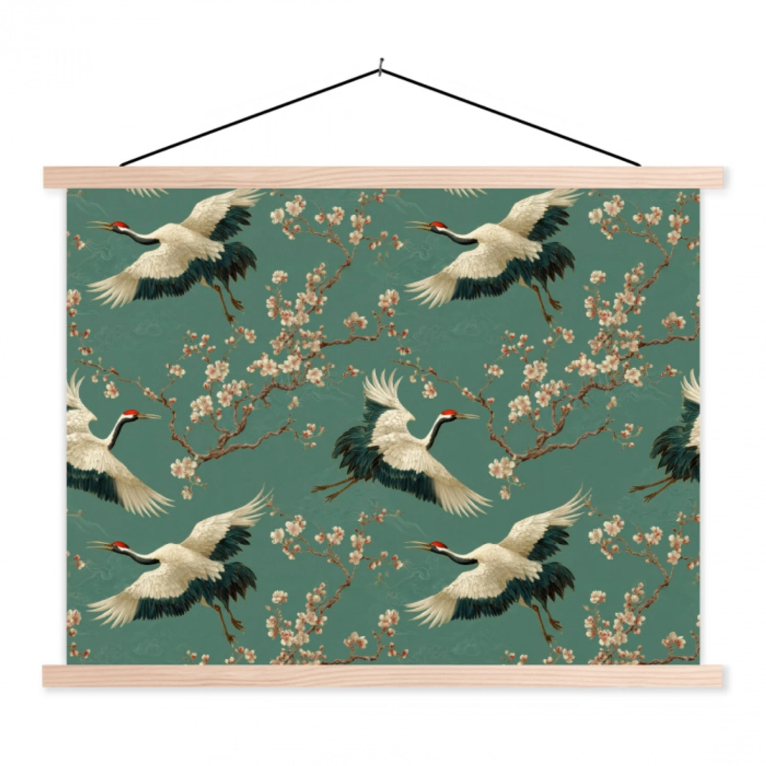 Kersenbloesem - Kraamvogels - Groen textielposter latten blank klein 122 -3d
