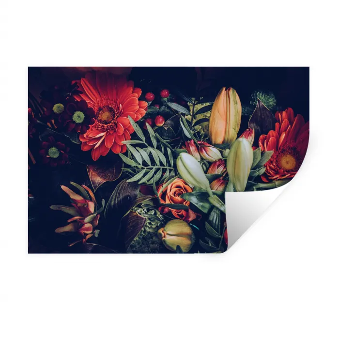 Boeket - Stilleven - Bloemen - Planten - Rood Muursticker klein -3d